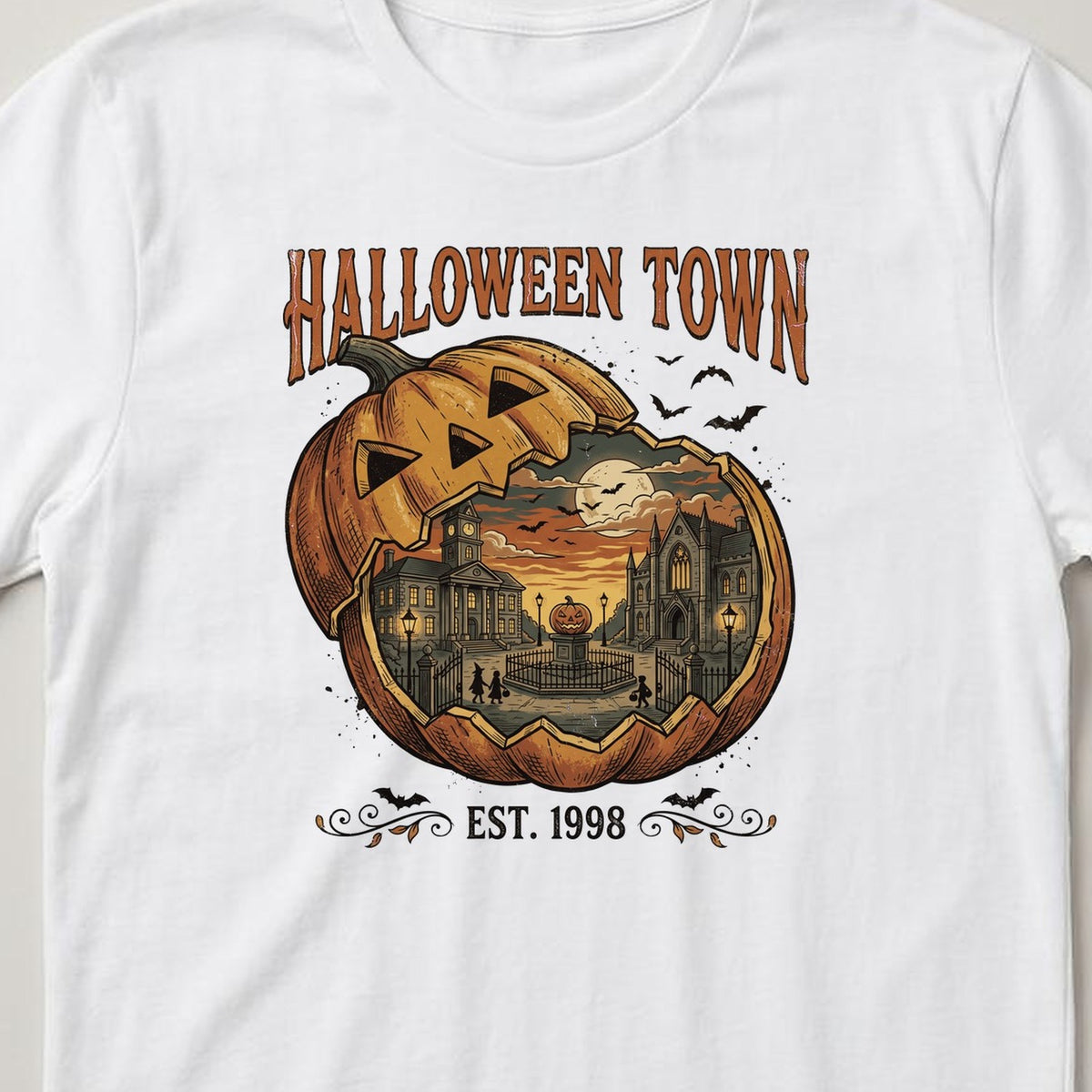 Halloween Design 02 t-shirt, white, close view of the print