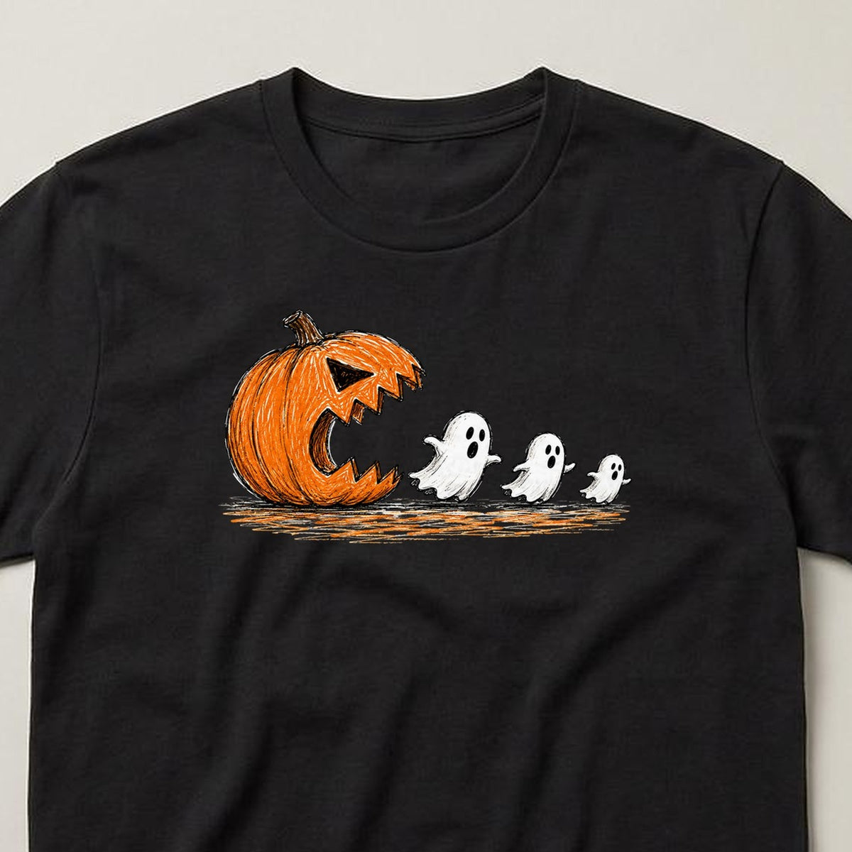 Halloween Design 41 t-shirt, black, close view of the print