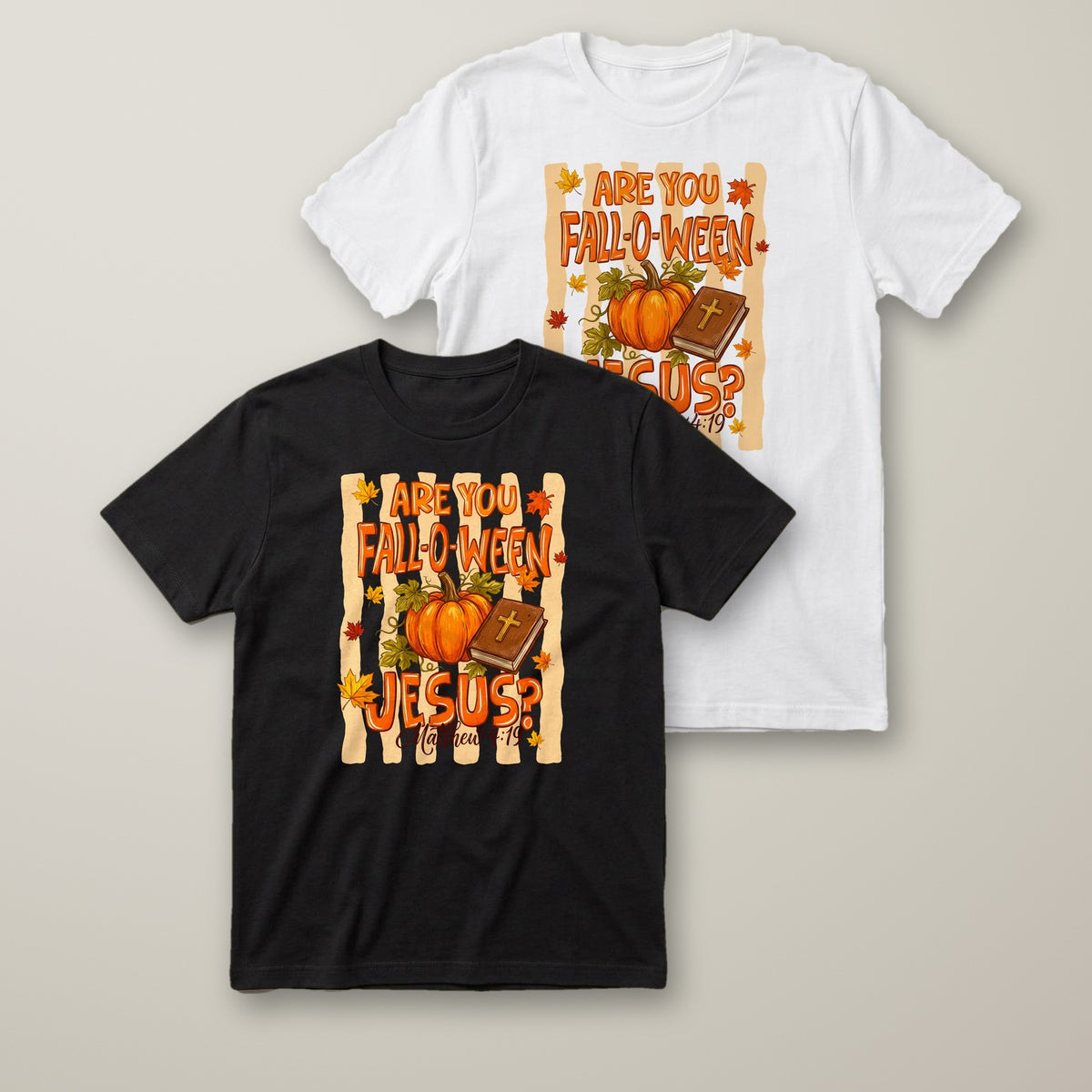 Are You Fall-O-Ween Jesus? t-shirt in black and white
