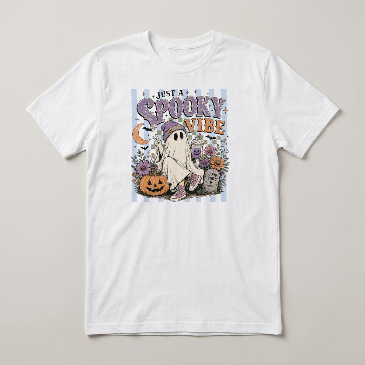 Just a Spooky Vibe t-shirt, white, print on the front