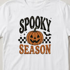 Spooky Season (Pumpkin) t-shirt, white, close view of the print