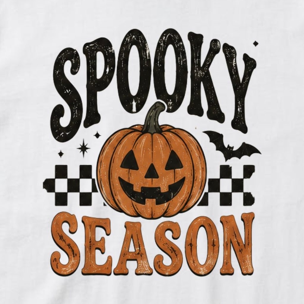 Spooky Season (Pumpkin) t-shirt, white, print detail