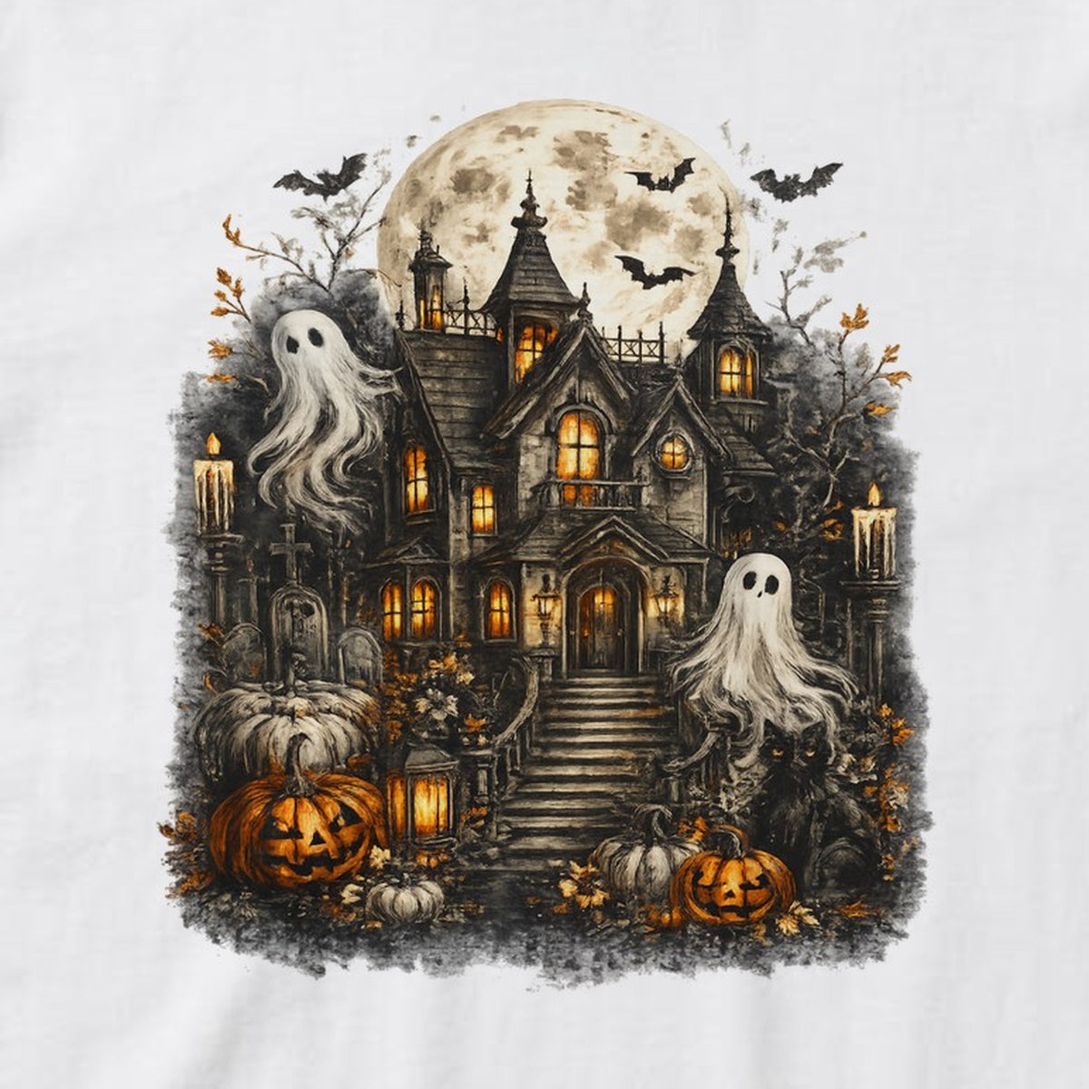 Haunted House Ghosts t-shirt, white, print detail