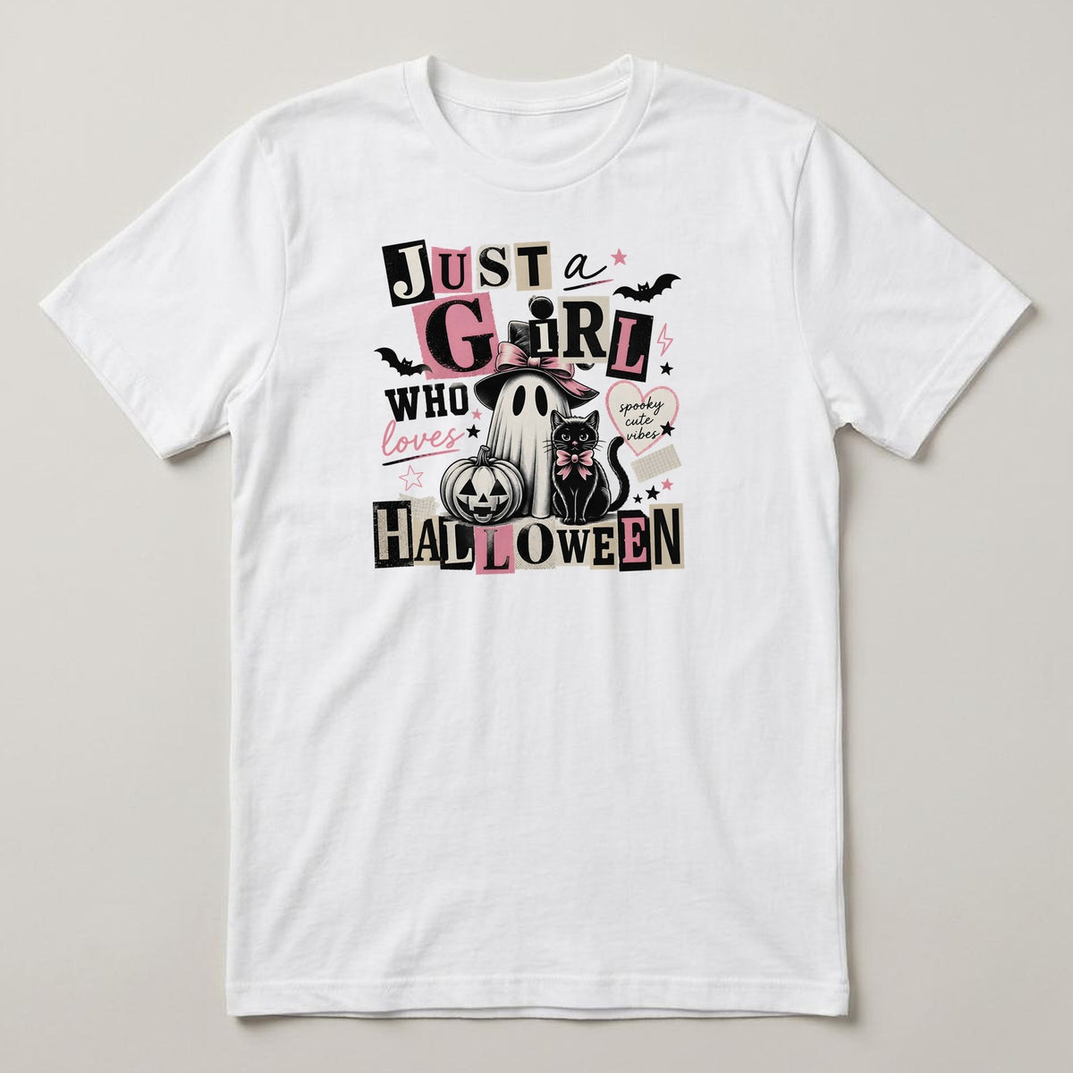 Just a Girl Who Loves Halloween t-shirt, white, print on the front