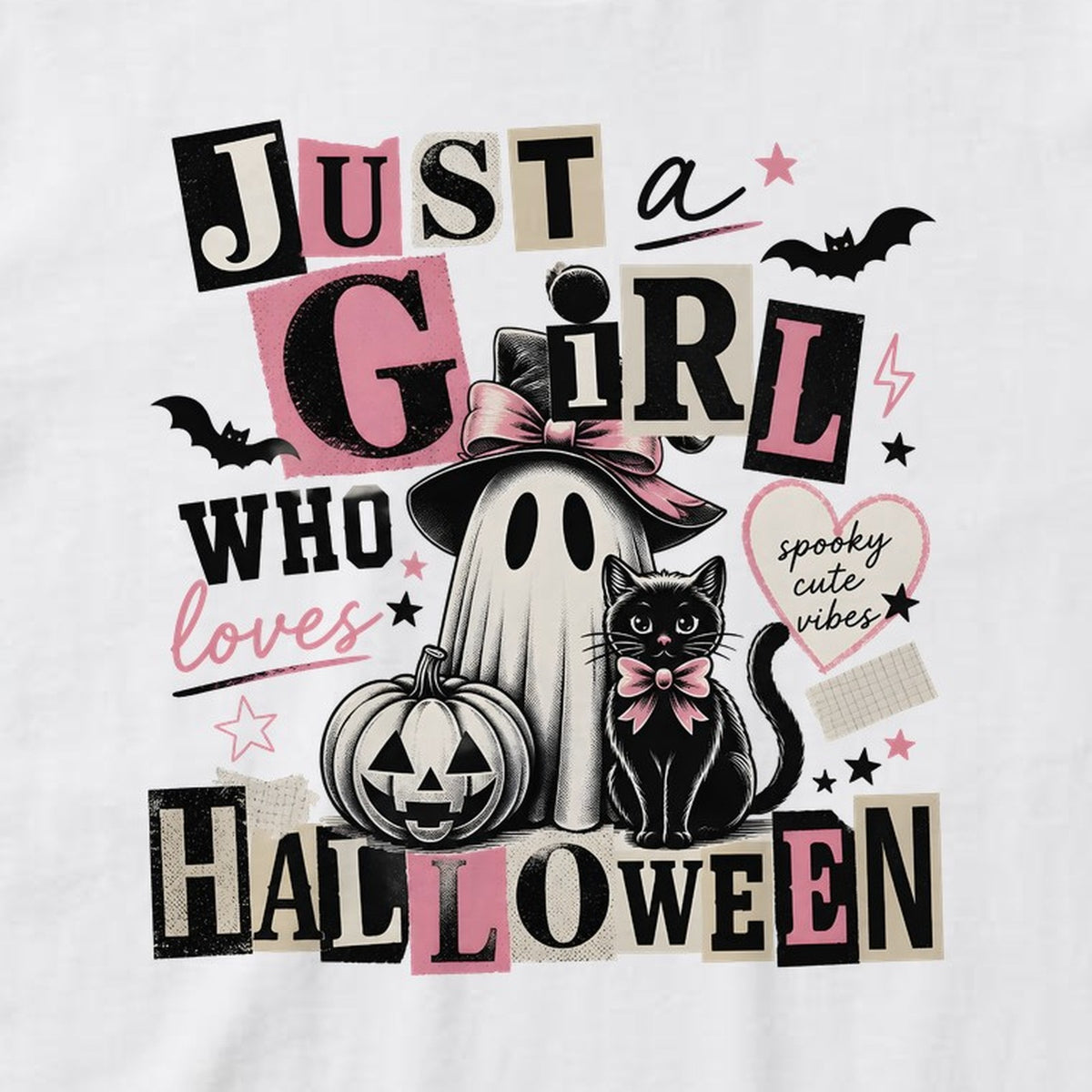 Just a Girl Who Loves Halloween t-shirt, white, print detail