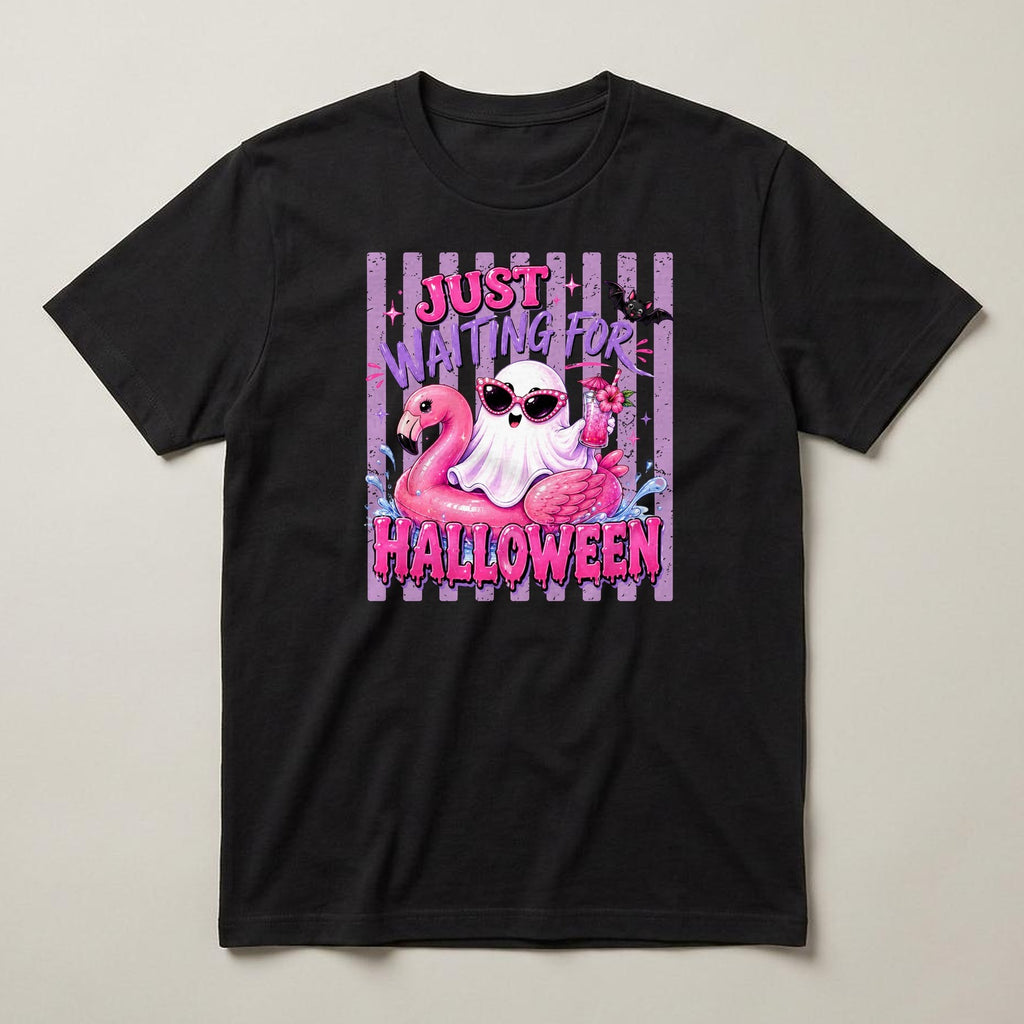 Just Waiting for Halloween (Flamingo) t-shirt, black