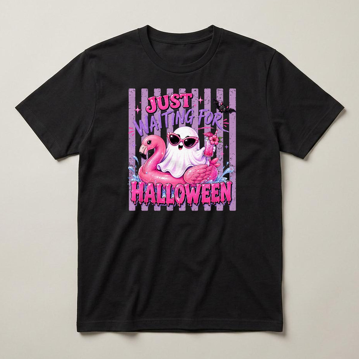 Just Waiting for Halloween (Flamingo) t-shirt, black