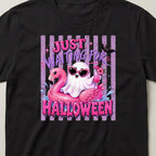 Just Waiting for Halloween (Flamingo) t-shirt, black, closer look