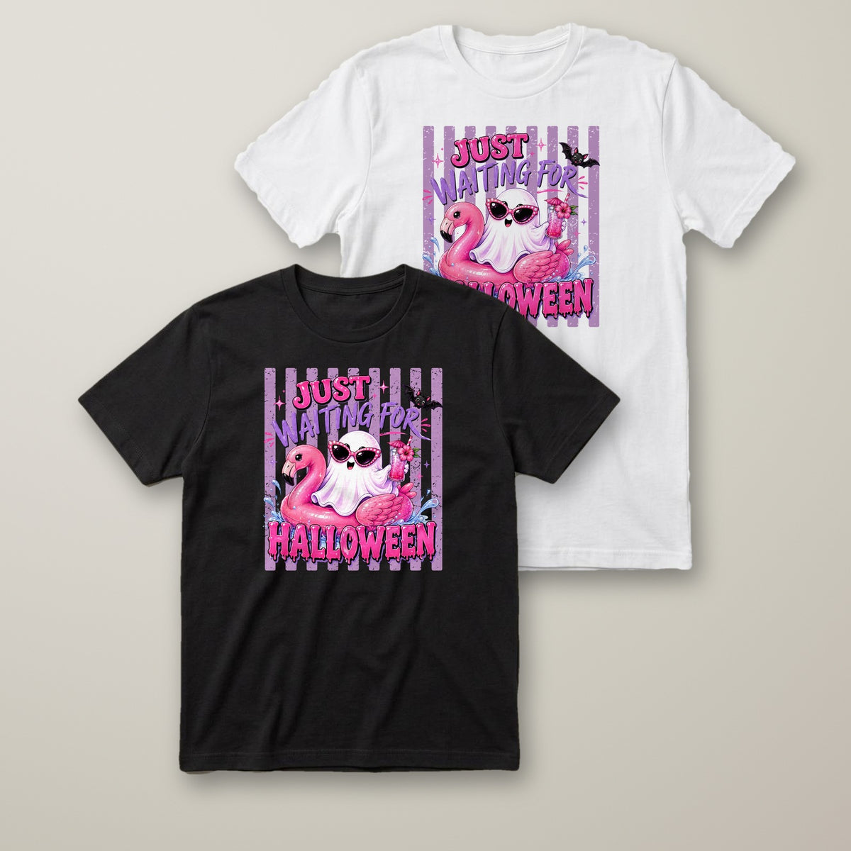 Just Waiting for Halloween (Flamingo) t-shirt in black and white