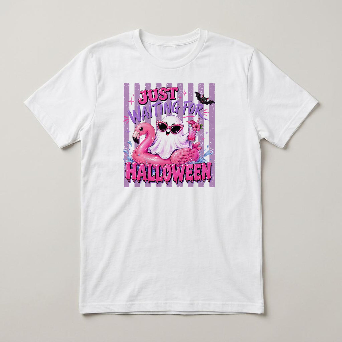 Just Waiting for Halloween (Flamingo) t-shirt, white