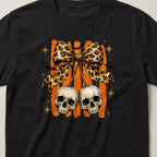 Leopard Bow Skulls t-shirt, black, close view of the print