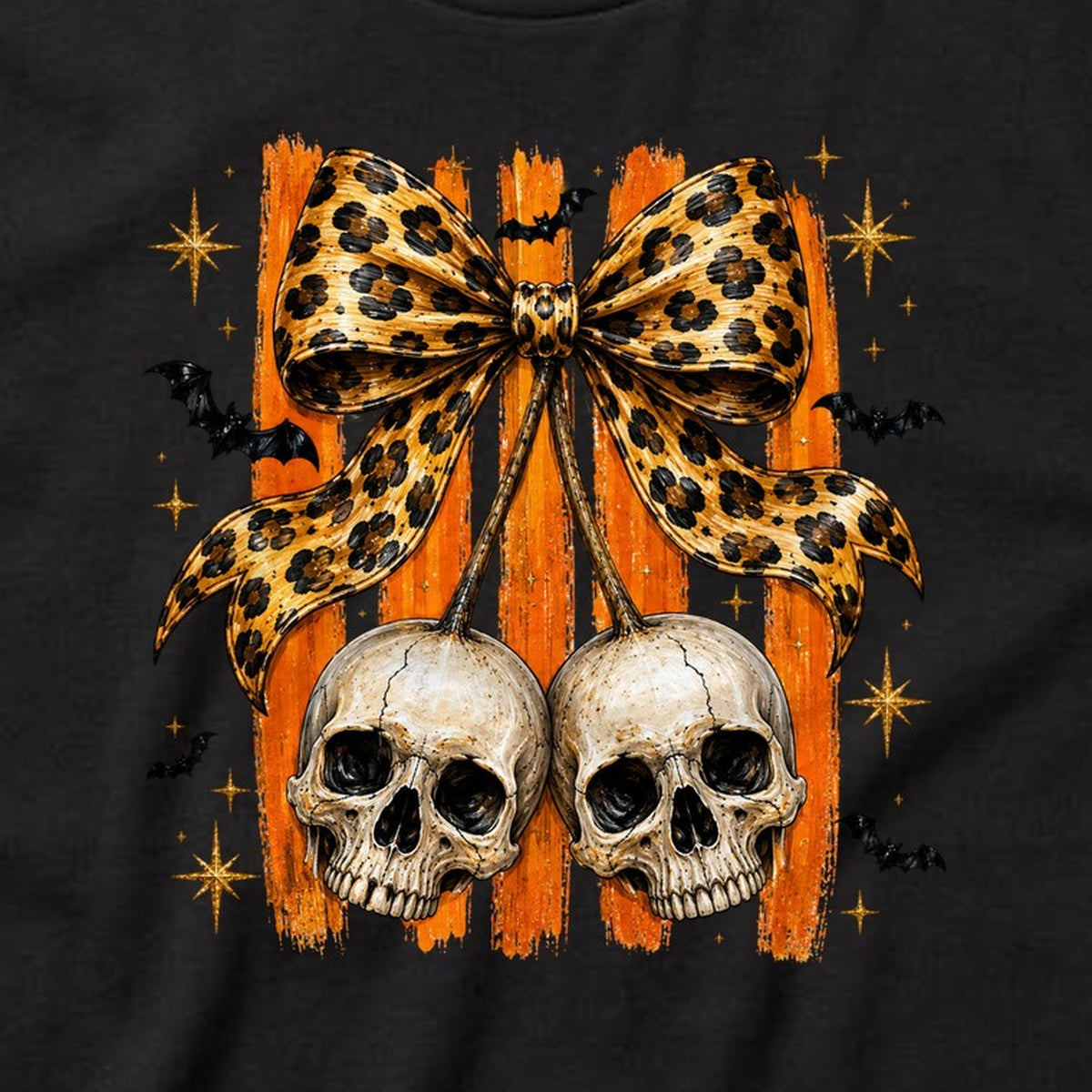 Leopard Bow Skulls t-shirt, black, print detail