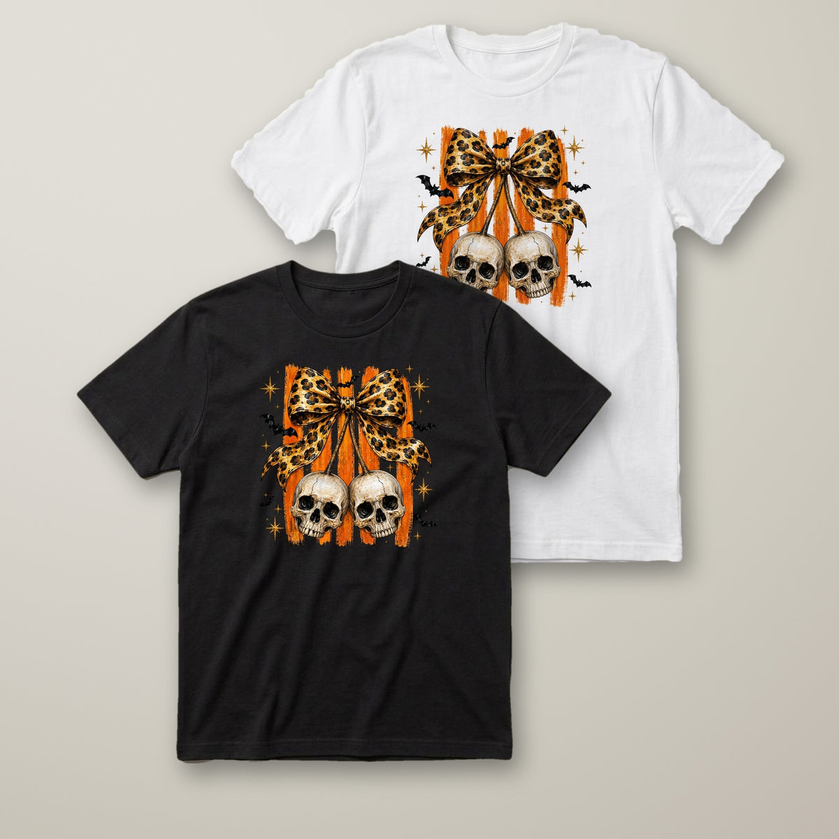 Leopard Bow Skulls t-shirt in black and white