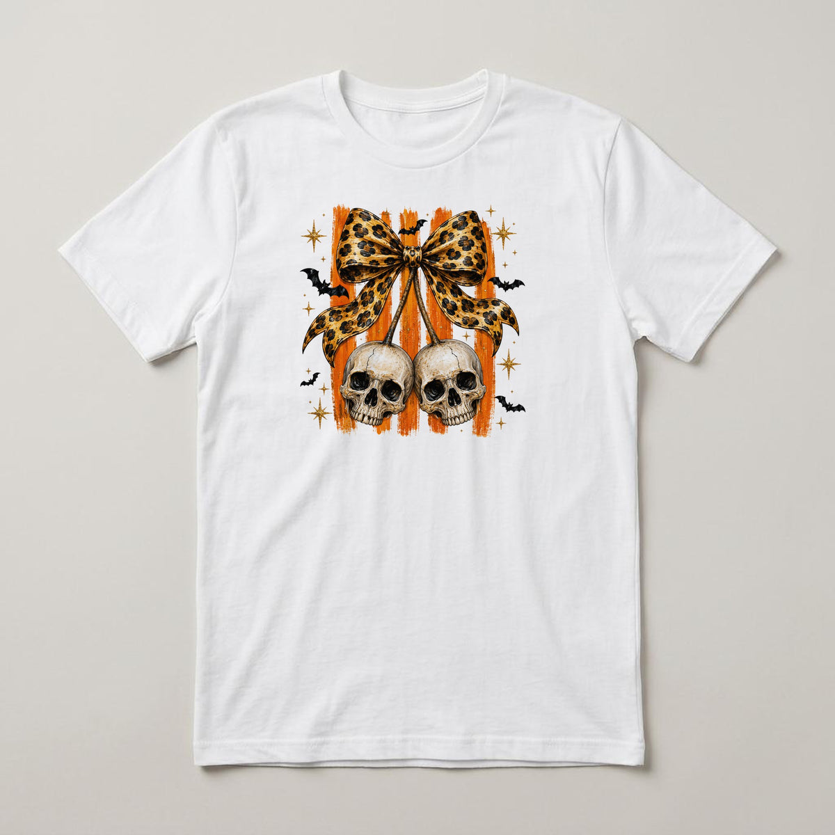 Leopard Bow Skulls t-shirt, white, print on the front