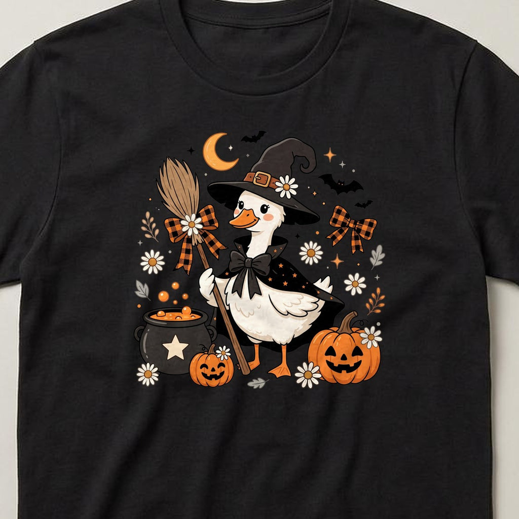 Witch Goose t-shirt, black, close view of the print