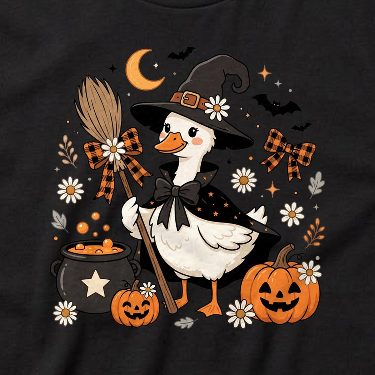 Witch Goose t-shirt, black, print close-up