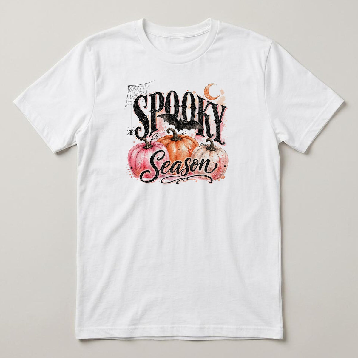 Spooky Season (Pink Pumpkins) t-shirt, white, print on the front