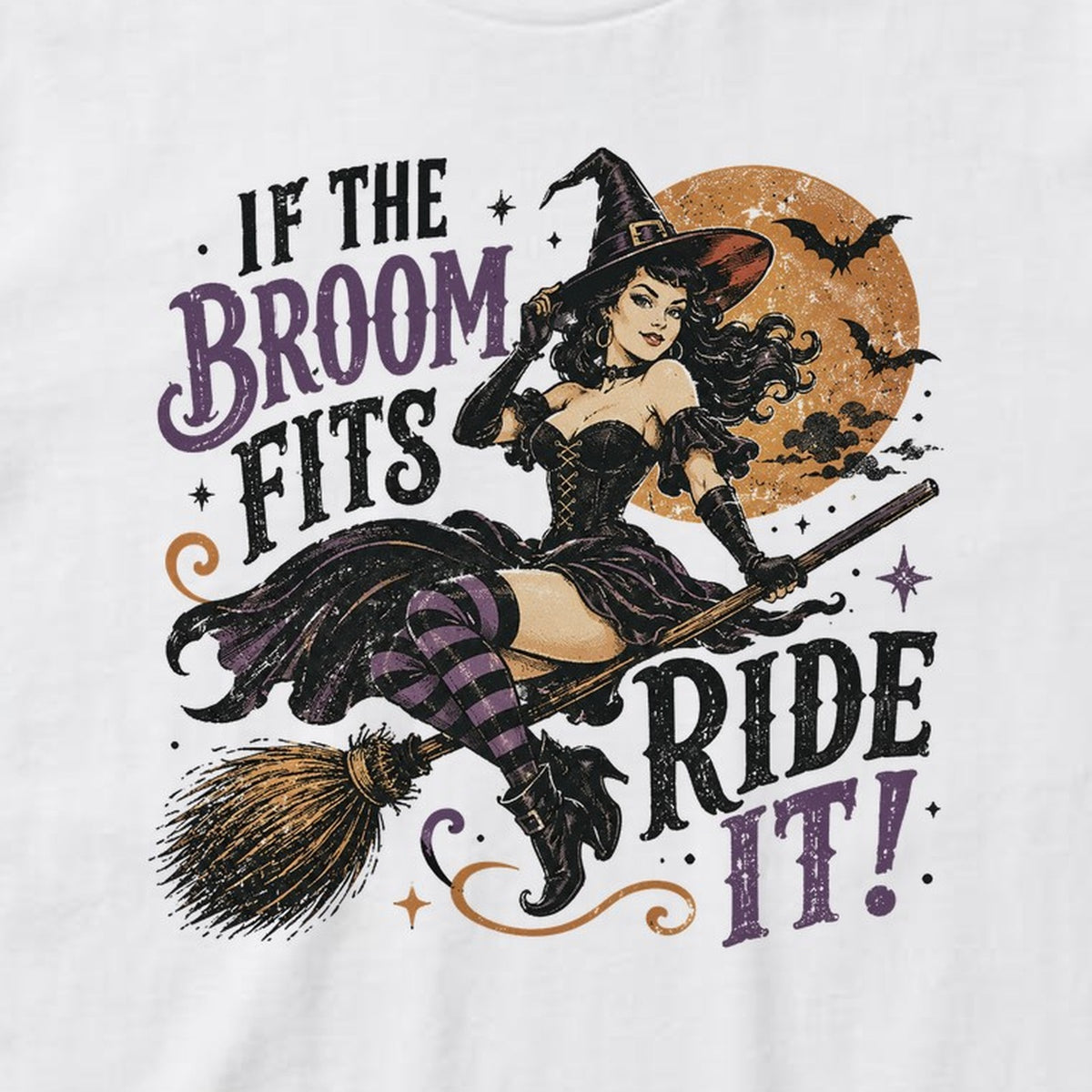 If the Broom Fits Ride It t-shirt, white, print close-up