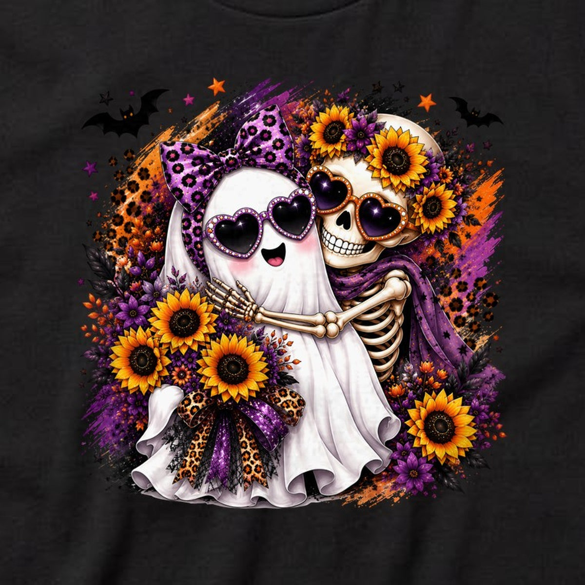 Ghost & Skeleton Sunflowers t-shirt, black, print detail