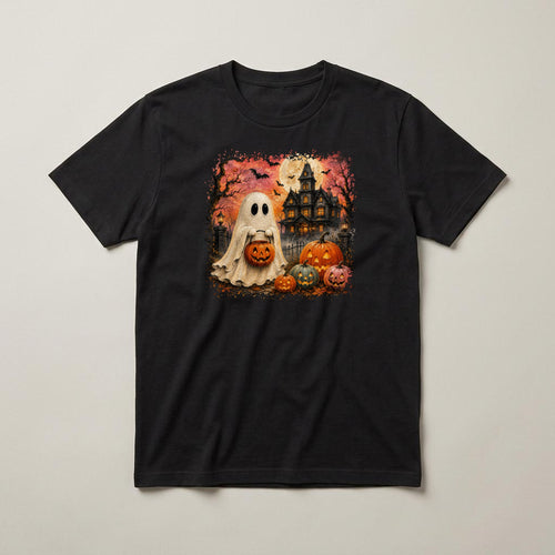 Ghost & Haunted House t-shirt, black, print on the front