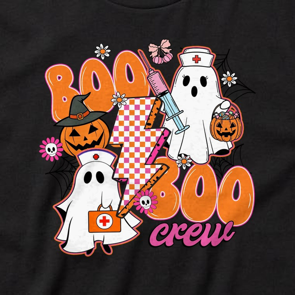 Boo Boo Crew t-shirt, black, print close-up