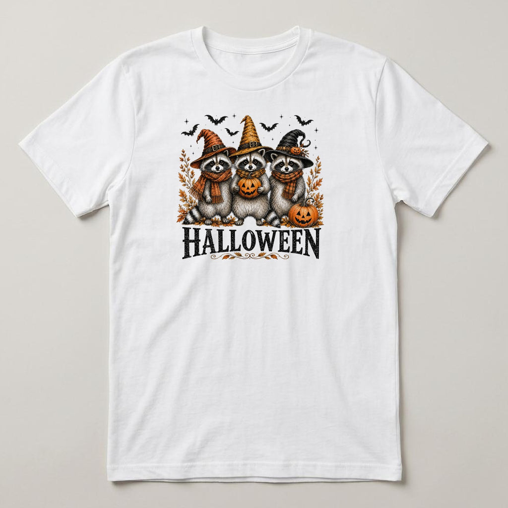 Witch Raccoons t-shirt, white, print on the front