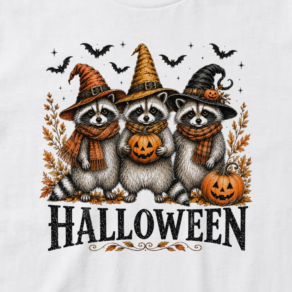 Witch Raccoons t-shirt, white, print detail