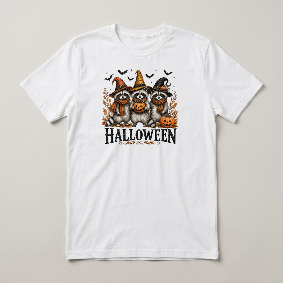 Witch Raccoons t-shirt, white, print on the front