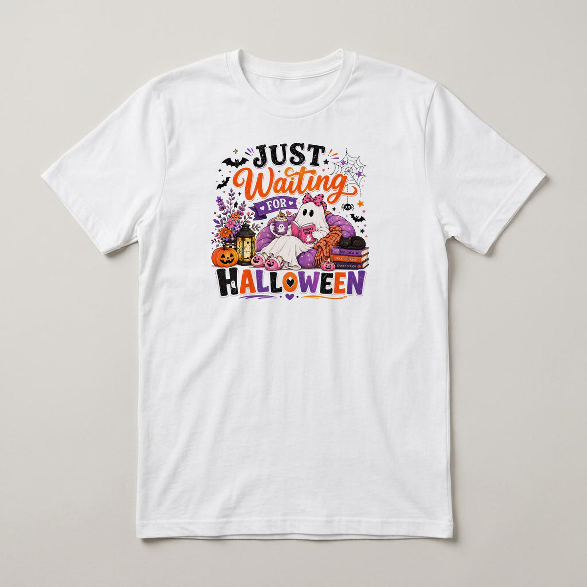 Just Waiting for Halloween (Books) t-shirt, white, print on the front