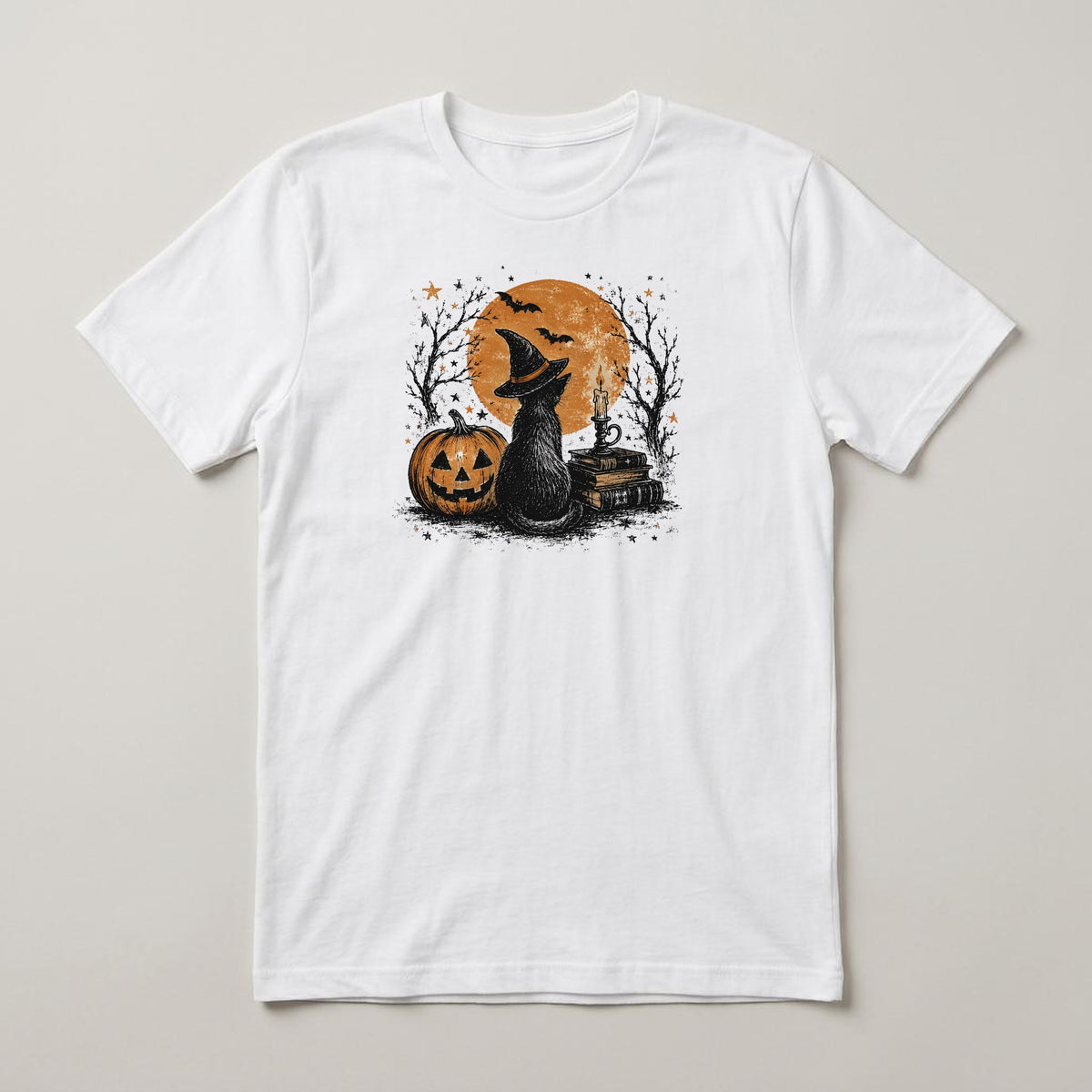 Witch Silhouette Moon t-shirt, white, print on the front