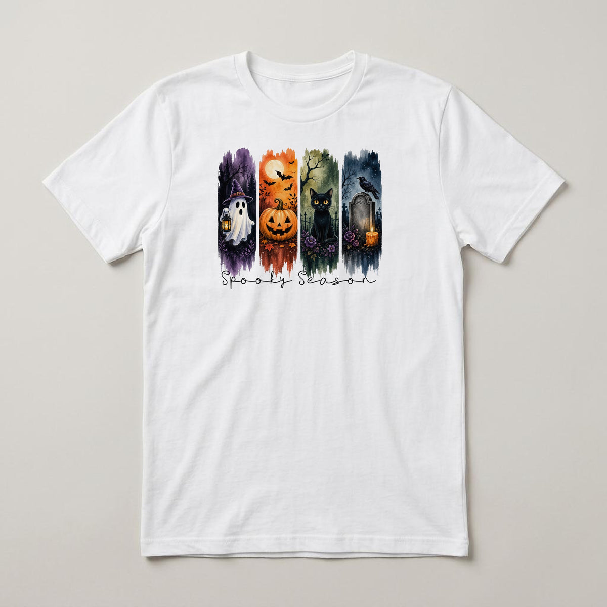 Spooky Season (Panels) t-shirt, white, print on the front