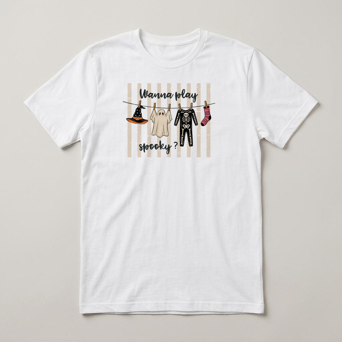 Wanna Play Spooky? t-shirt, white, print on the front