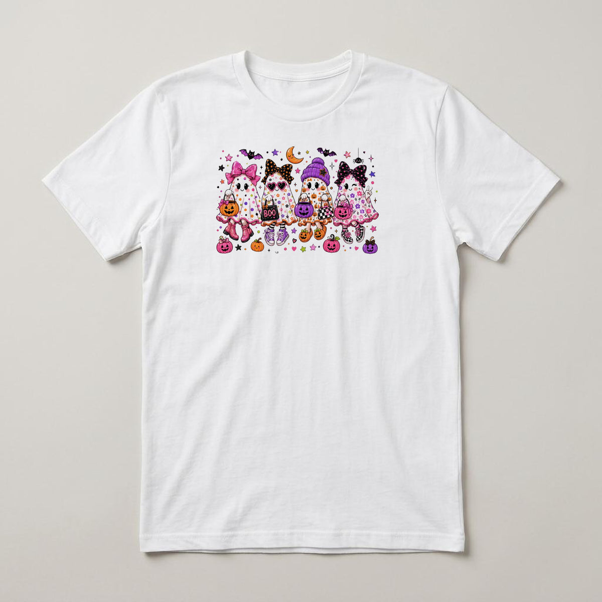 Pink Ghost Girls t-shirt, white, print on the front