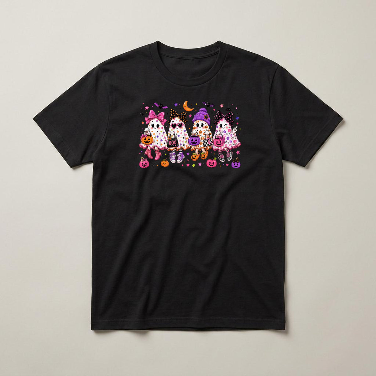 Pink Ghost Girls t-shirt, black, print on the front