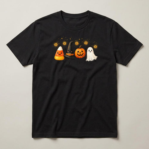 Candy Corn Friends t-shirt, black, print on the front