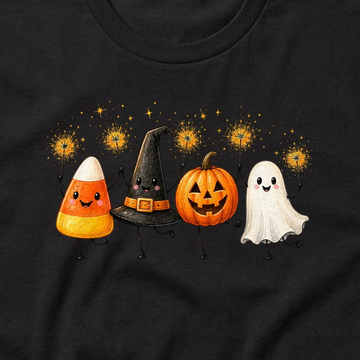 Candy Corn Friends t-shirt, black, print detail