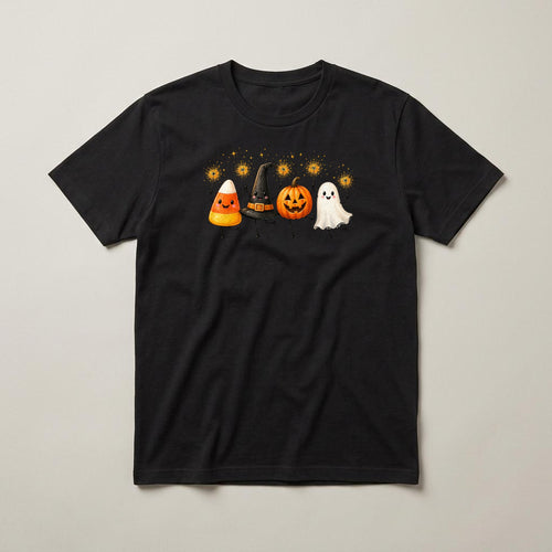 Candy Corn Friends t-shirt, black, print on the front