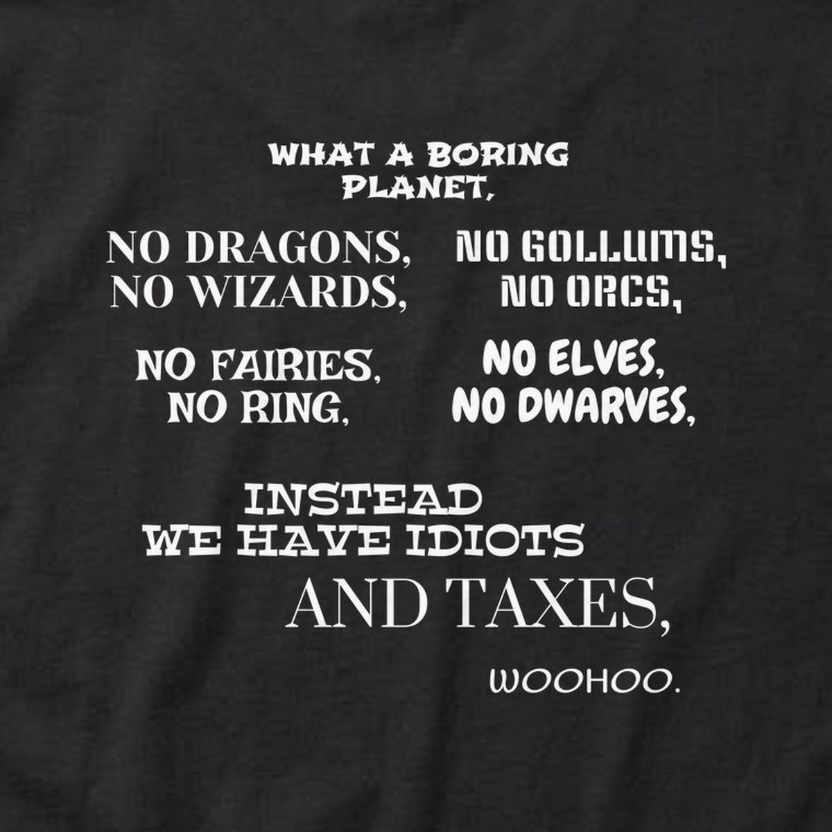 What A Boring Planet t-shirt, black, print close-up